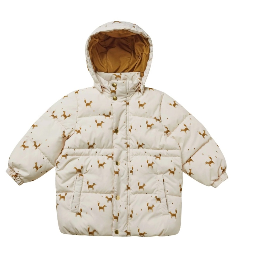 Rylee + Cru Cream puffer Jacket with Fox Print